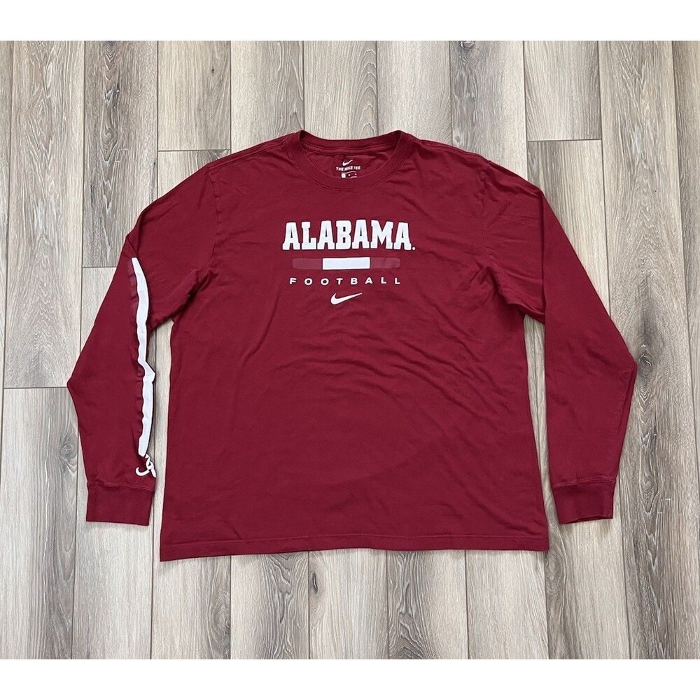 Alabama Crimson Tide Football Red Nike Long Sleeve Shirt Cotton Men’s Sz XL